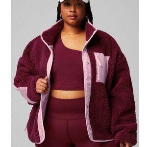 Fabletics Tahoe Teddy Jacket Women's Merlot/Soft Pink Snap Button Fleece 2X